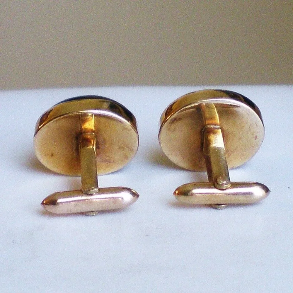 Vintage Solid 10K Yellow Gold Tiger Eye Men's Men Cufflinks Original Box 18.7 g.